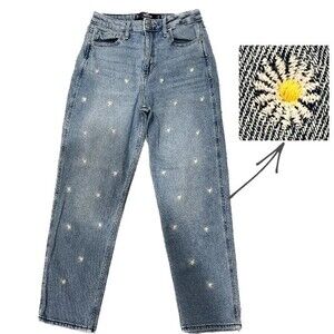 Hollister Ultra High-Rise Mom Jeans Vintage Stretch Embroidered Daisies Size W26